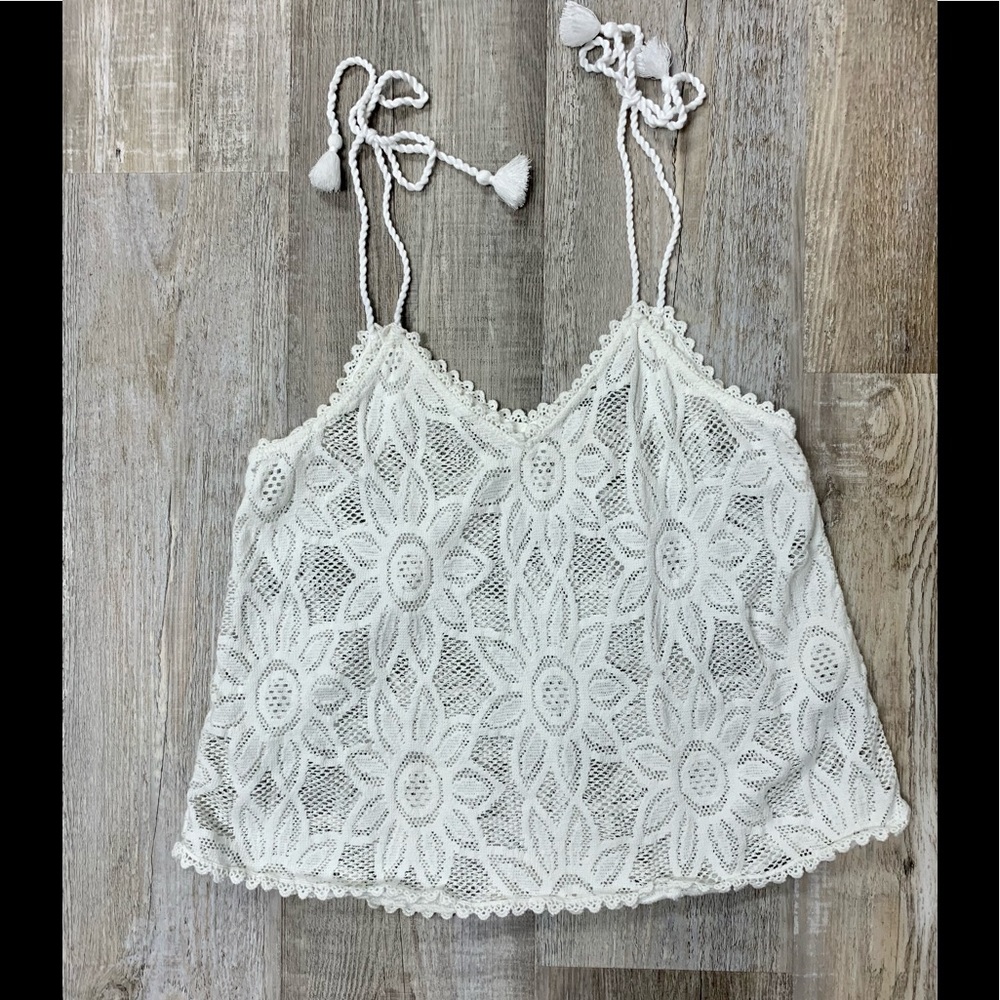 Aerie Lace Crochet Flower Print Top